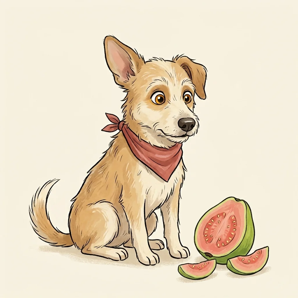 Can dogs eat guava? A Dog with Blog illustration of a dog beside a halved pink guava and a slice.