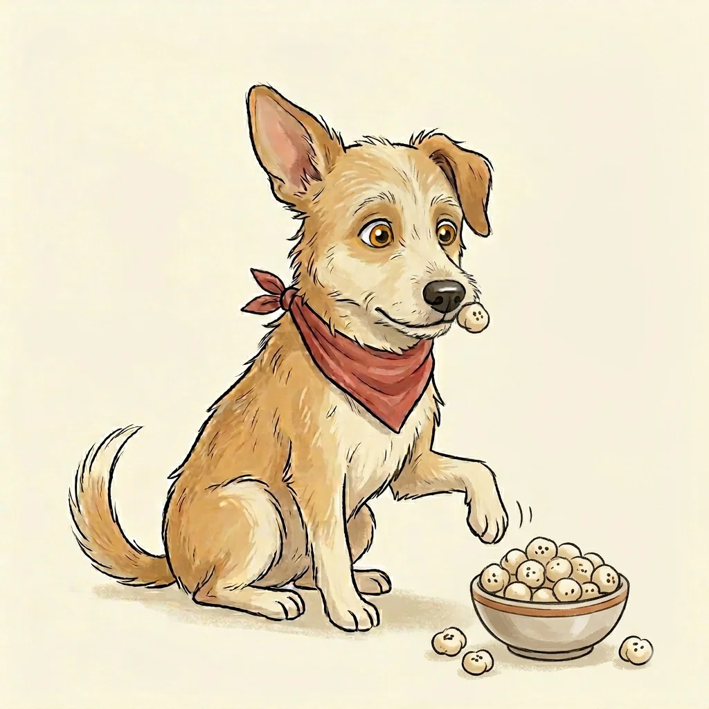 Can dogs eat makhana? A Dog with Blog illustration of a dog beside a bowl of plain roasted fox nuts.