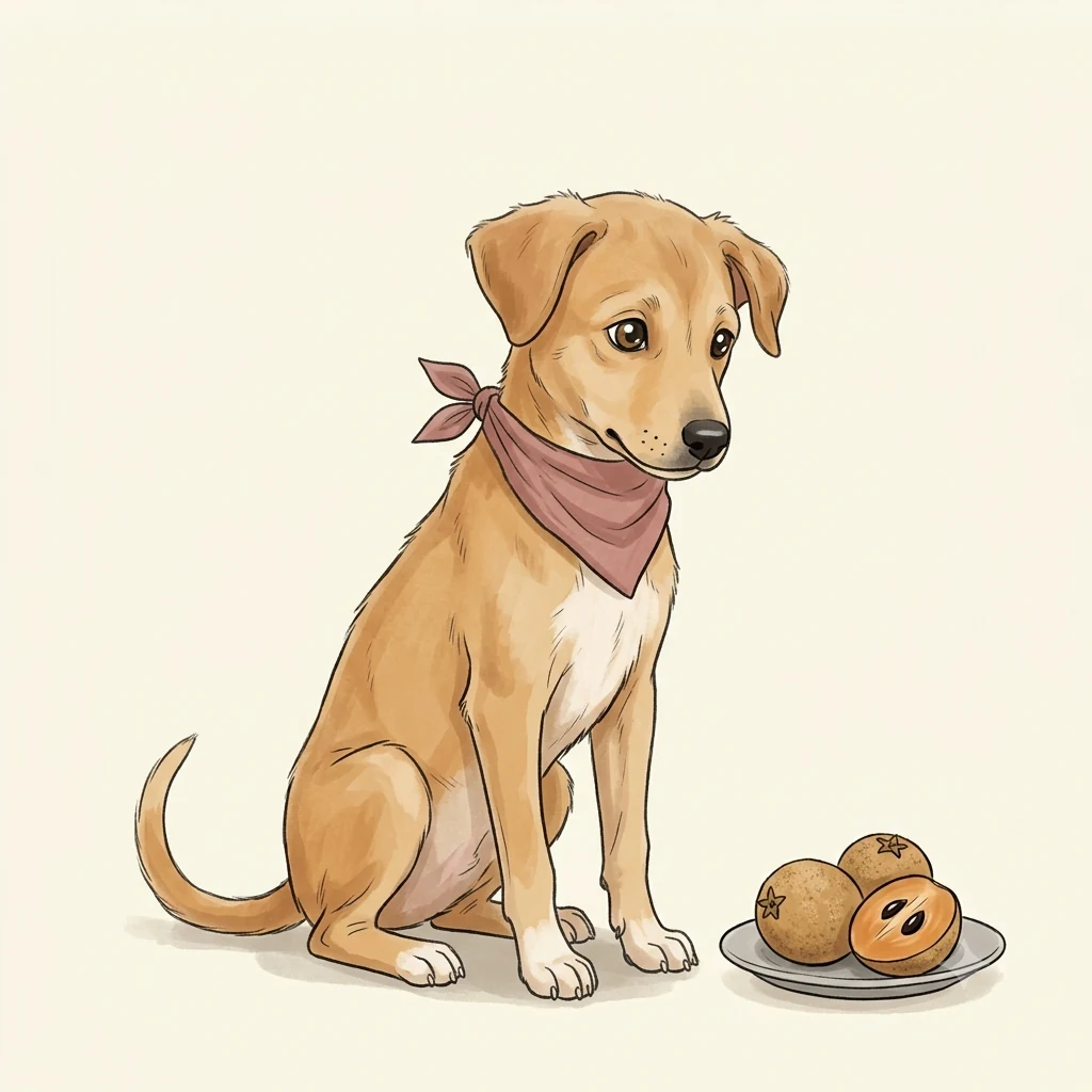 Can dogs eat chikoo? A Dog with Blog illustration of an indie dog beside chikoo (sapodilla) fruit.
