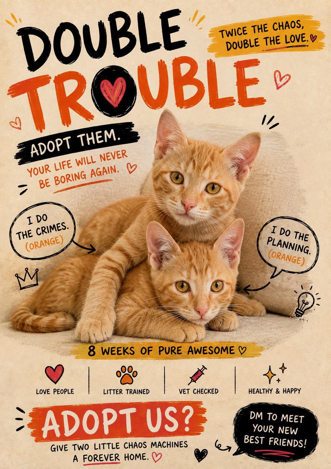 Two orphaned ginger kittens, eight weeks old, need one home together — Bengaluru