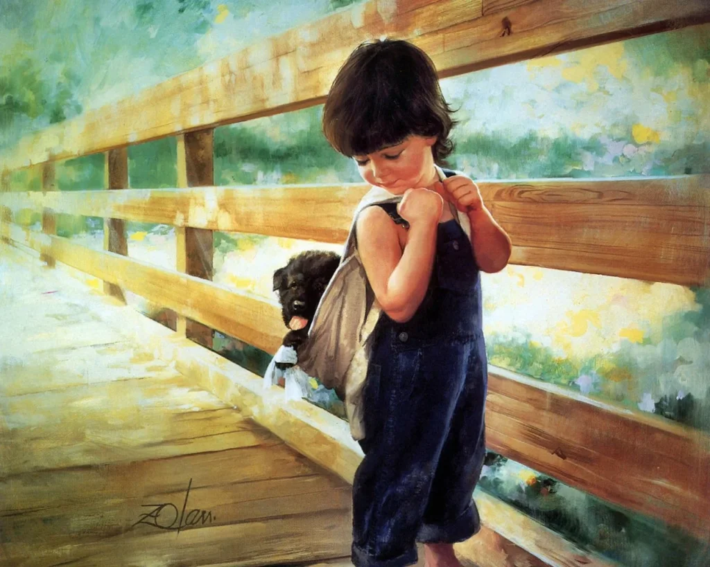 What one man can do? , boy carrying stray dog